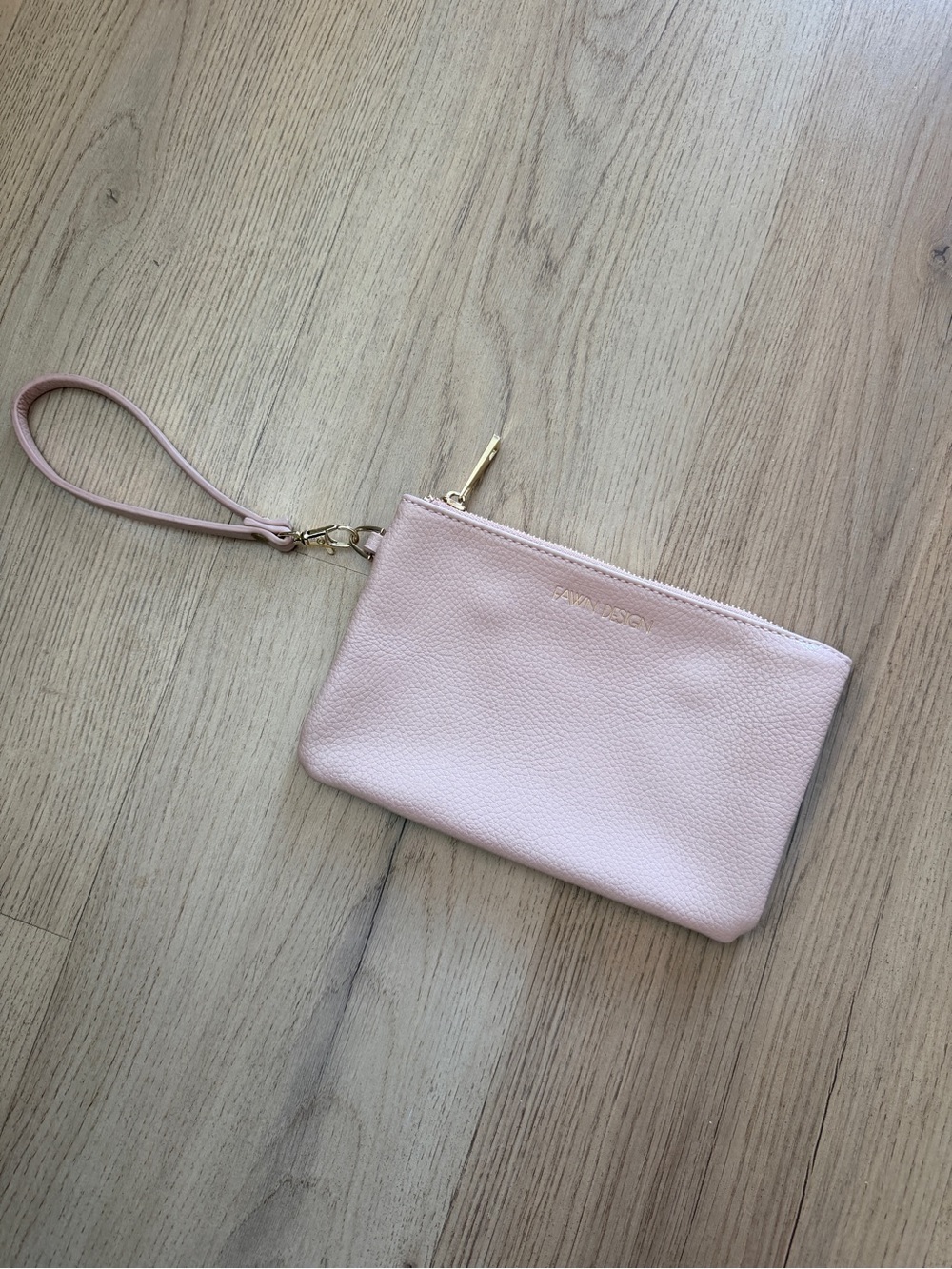 Fawn Design Blush Pink Leather Wristlet with Gold Hardware